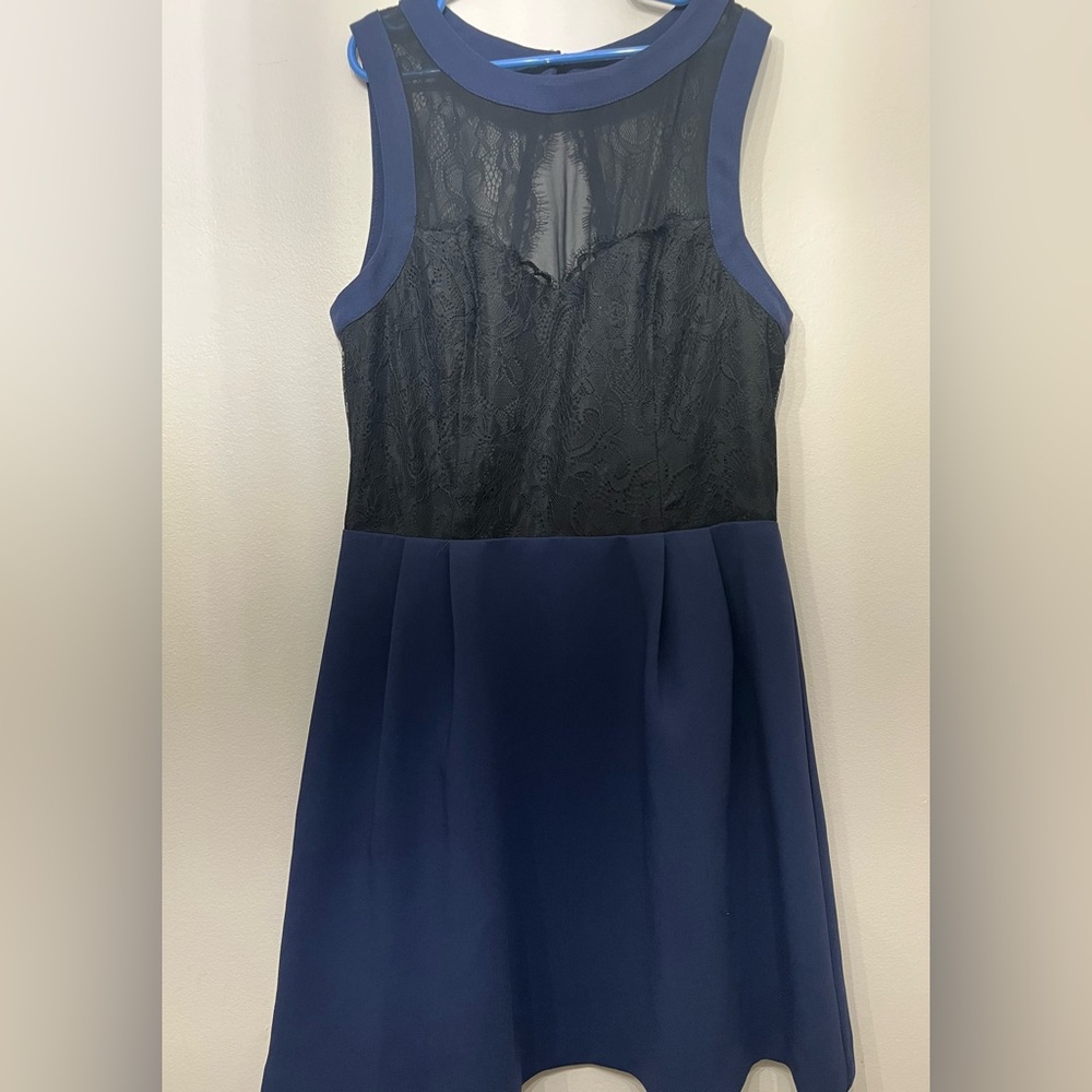 Elegant BCBGeneration Navy and Black Lace Skater Dress